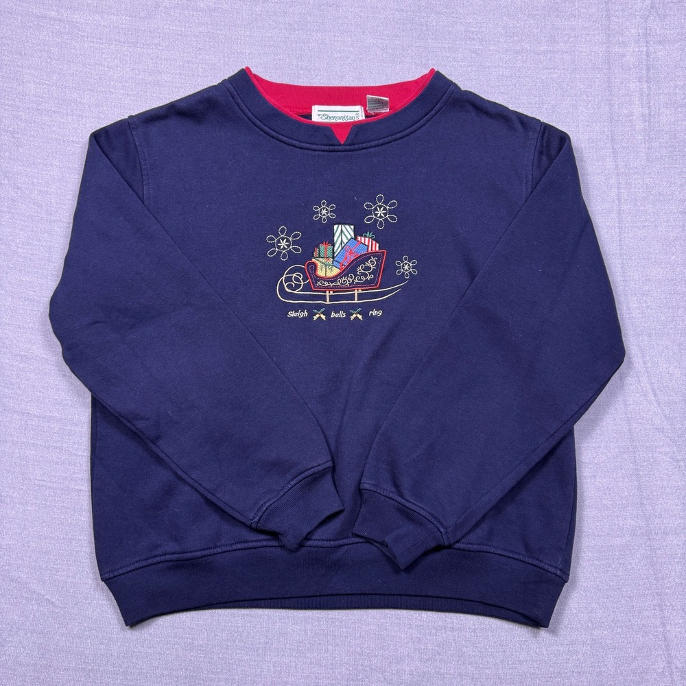Shenanigans Womens Size S Navy‎ Blue Sleigh Bells Ring Christmas Sweatshirt